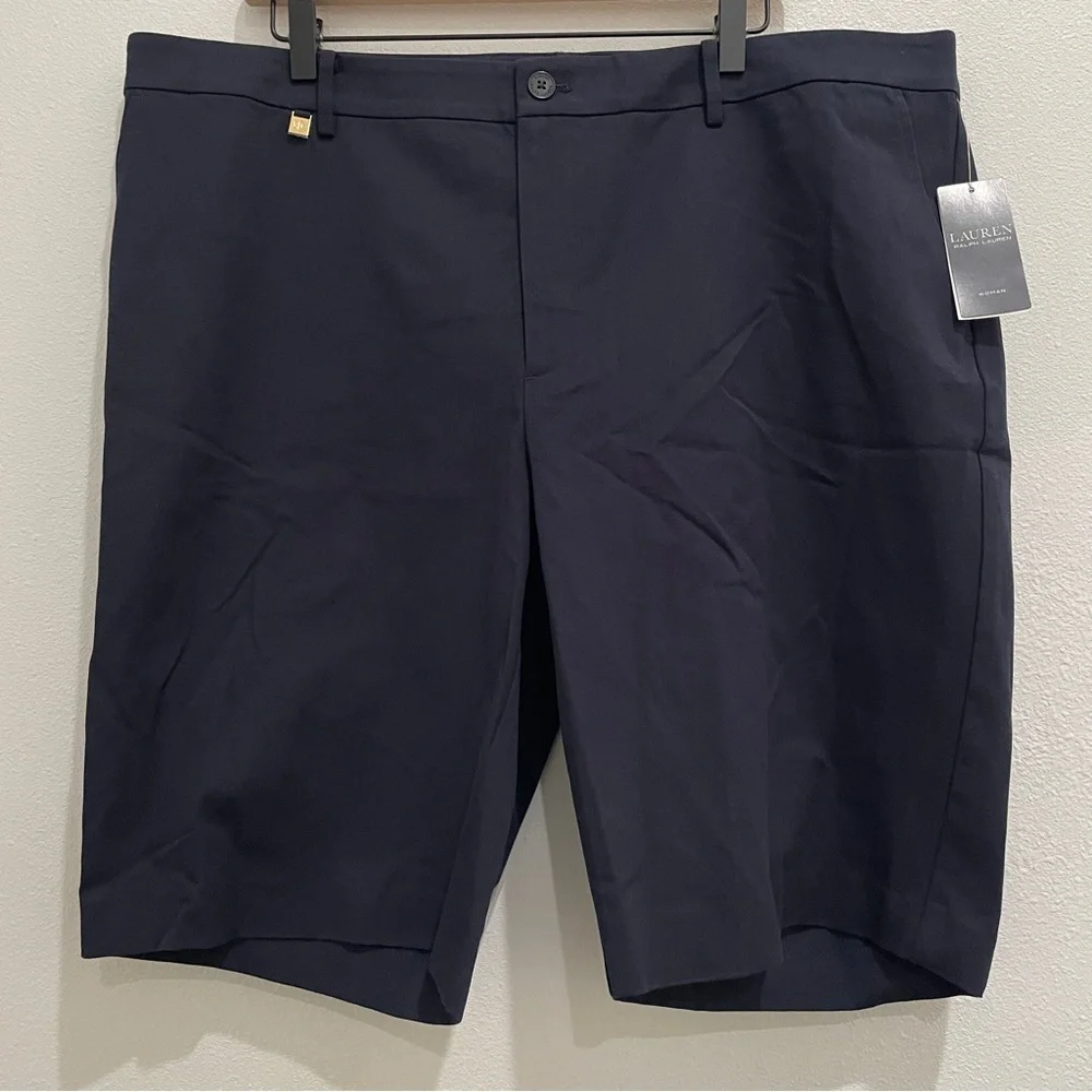 NEW Lauren Ralph Lauren Navy Blue Bermuda Shorts Plus Size 20W NWT Gold Hardware